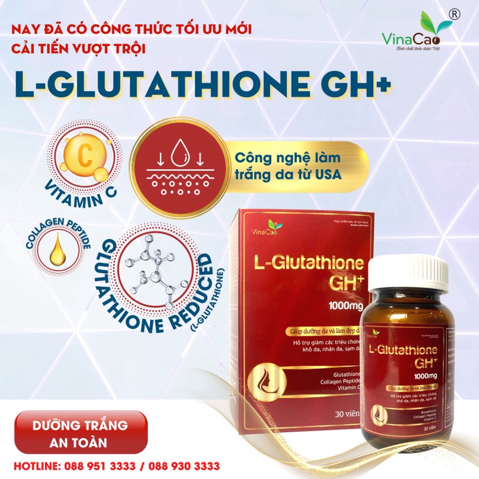 Viên uống trắng da cao cấp L-Glutathione GH+ 1000mg dùng trong 1 tháng