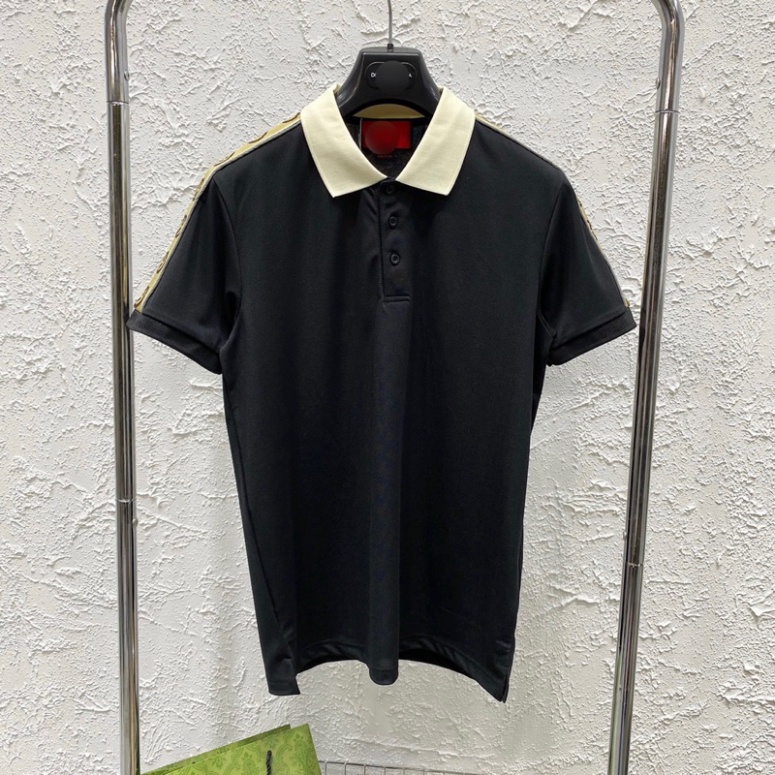 Áo Polo Nam Cổ Bẻ Cotton Gai Thêu Vạch Chữ Monogram Nâu Dọc Viền Tay Đơn Giản Cho Các Boy Phố Hottrend 2023