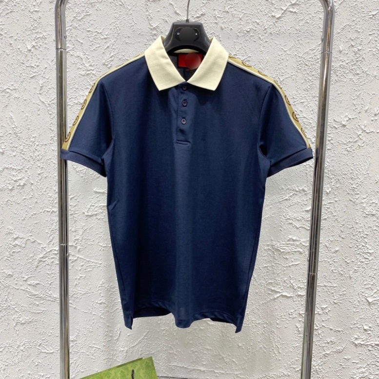Áo Polo Nam Cổ Bẻ Cotton Gai Thêu Vạch Chữ Monogram Nâu Dọc Viền Tay Đơn Giản Cho Các Boy Phố Hottrend 2023