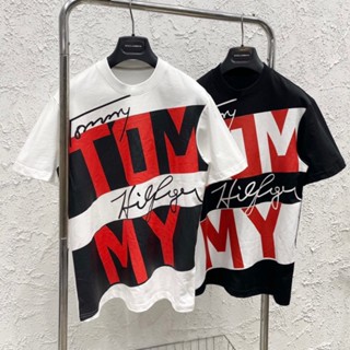 Áo Cộc Tay  Nam Nữ In Hoạ Tiết Vạch Chéo Chữ Tommy Đen Trắng Đỏ . Áo Cộc Tay Siêu Cấp Dành Cho Các Boy Phố Đi Cháy Phố