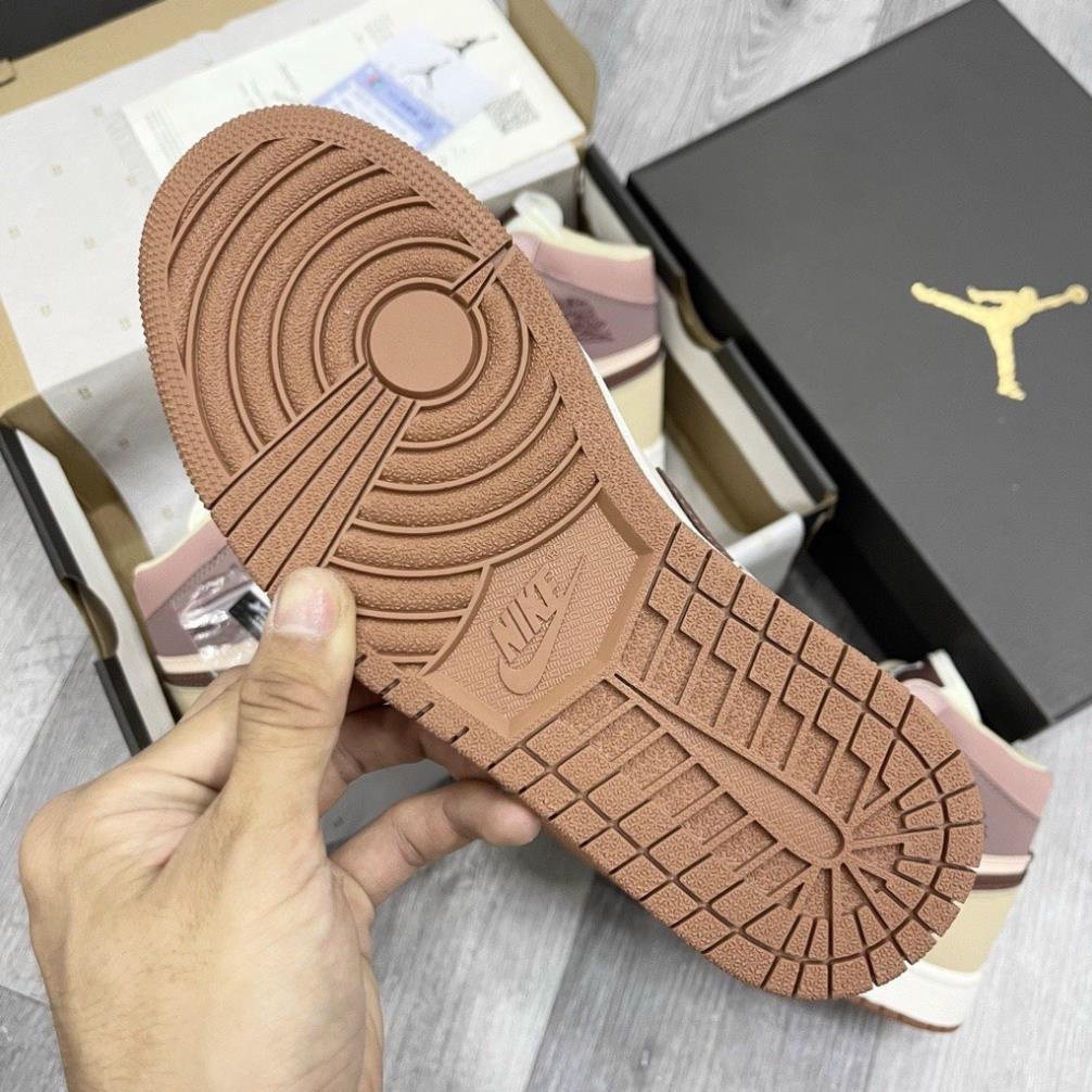 Giày jodan hồng nâu nhạt thấp cổ cao cấp, giày JD 1 nâu trà sữa low full box thời trang