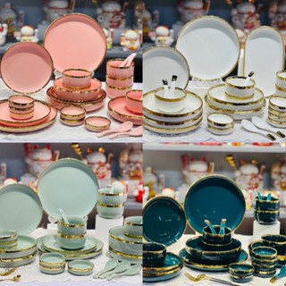 Bộ bát đĩa sứ decor cao cấp 26 món, Bát ăn cơm, Bộ chén dĩa phong cách Bắc Âu sang trọng