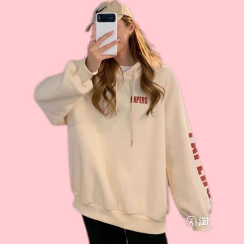 Áo Hoodie Form Rộng Dáng Dài Nam Nữ Unisex In Chữ Tại Tay Áo
