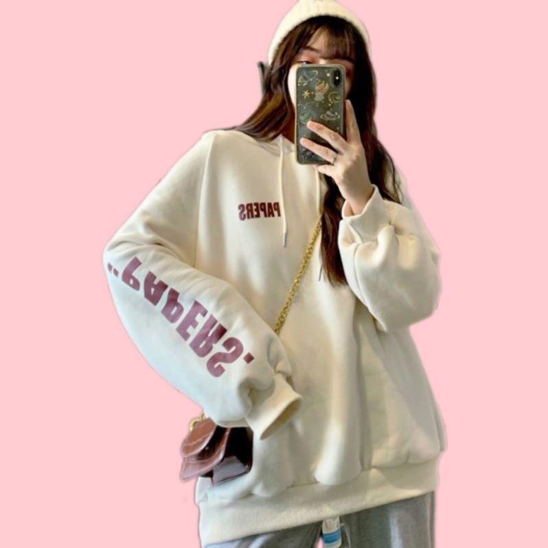 Áo Hoodie Form Rộng Dáng Dài Nam Nữ Unisex In Chữ Tại Tay Áo