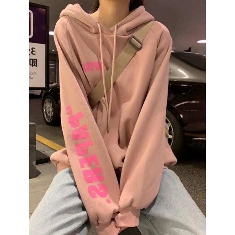 Áo Hoodie Form Rộng Dáng Dài Nam Nữ Unisex In Chữ Tại Tay Áo