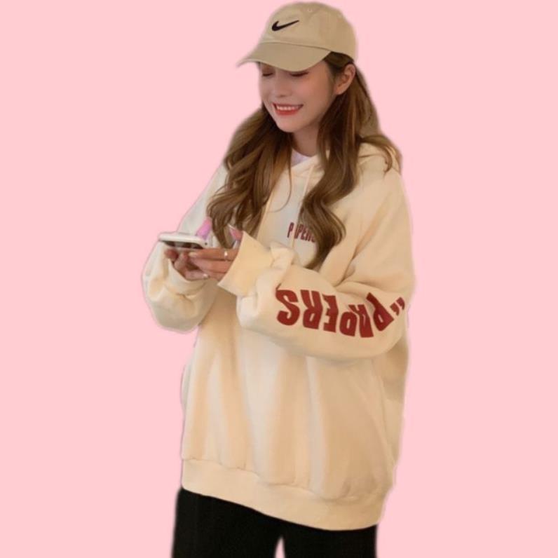 Áo Hoodie Form Rộng Dáng Dài Nam Nữ Unisex In Chữ Tại Tay Áo