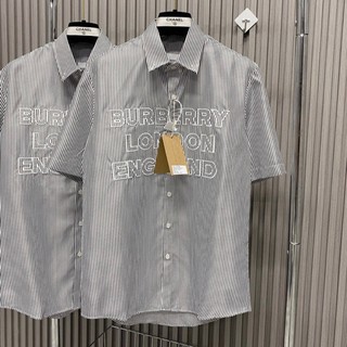 Áo SơMi Kẻ Nam Cộc Tay Kẻ Sọc Đen Trắng Thêu Chữ Burberry London England Sang Trọng Cho Anh Em Boy Phố Đi Chơi 2023