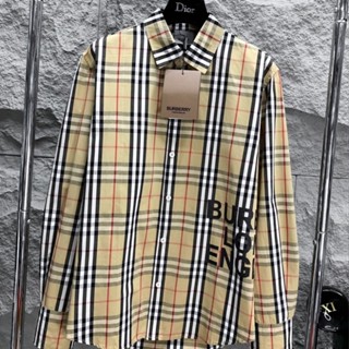 Áo sơ mi BBR Nam Nữ Dài Tay Kẻ Sọc Caro Màu Be Dập Chữ Burberry London England Hottrend Danh Cho Các Boy Phố Hottre