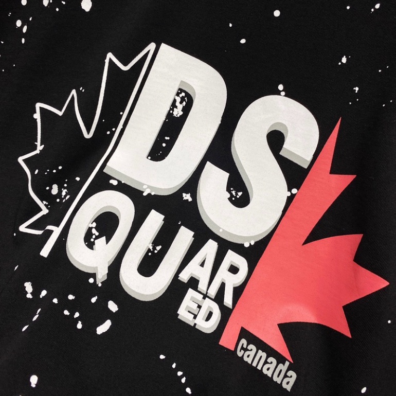 Áo phông nam nữ  in chữ DSQ2 lá phong đen xám đỏ vảy sơn Premium Cotton phong cách boy phố