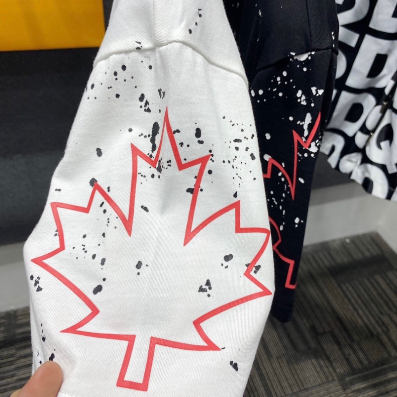 Áo phông nam nữ  in chữ DSQ2 lá phong đen xám đỏ vảy sơn Premium Cotton phong cách boy phố