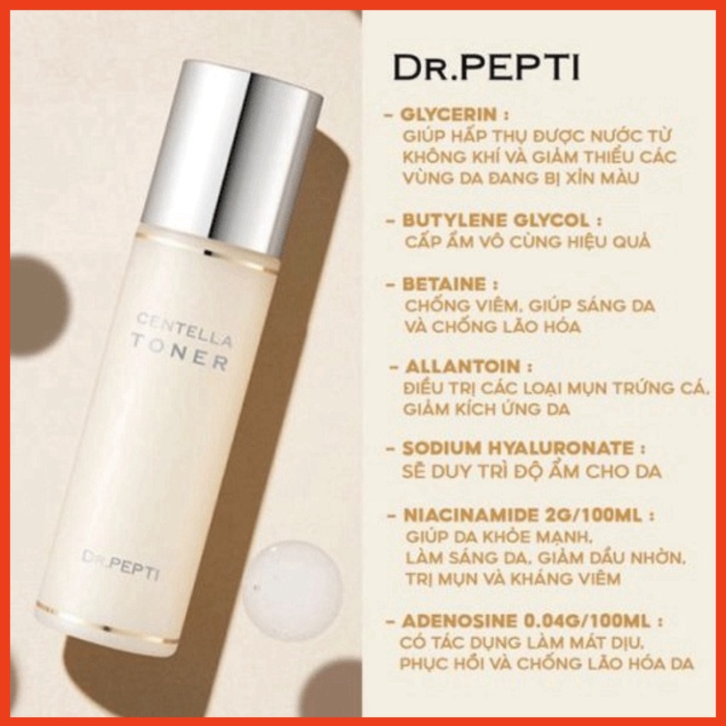 Nước Hoa Hồng Dưỡng Da Căng Bóng Dr.Pepti Centella Toner 180ml  MIT_Cosmetic