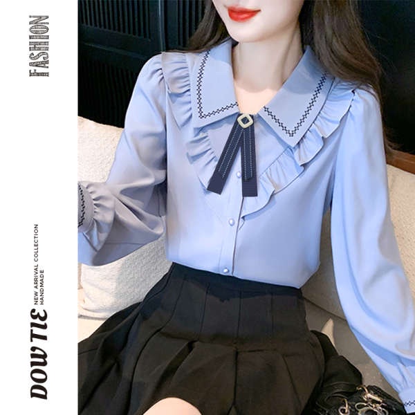 Nơ Cài Cổ Áo Sơ Mi Màu Xanh Dương Trơn Thắt Nơ Nhỏ Xinh Thời Trang Mùa Hè Hàng Mới Dành Cho Bạn Nữ