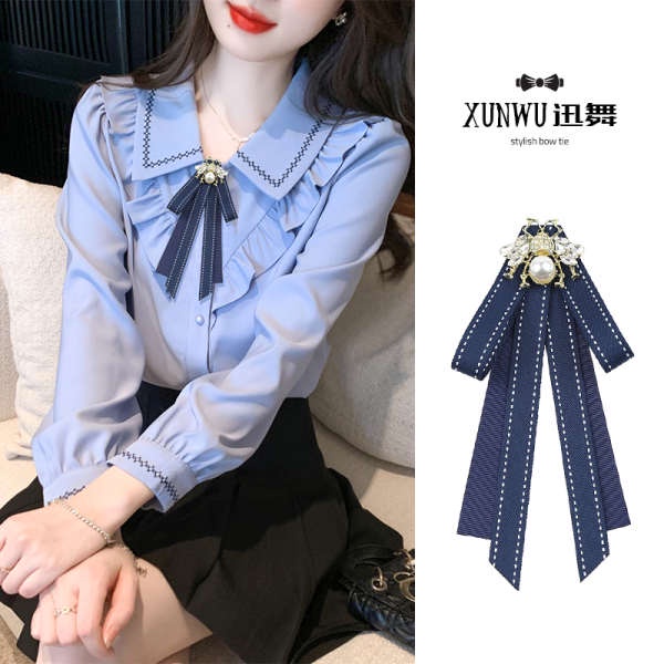 Nơ Cài Cổ Áo Sơ Mi Màu Xanh Dương Trơn Thắt Nơ Nhỏ Xinh Thời Trang Mùa Hè Hàng Mới Dành Cho Bạn Nữ