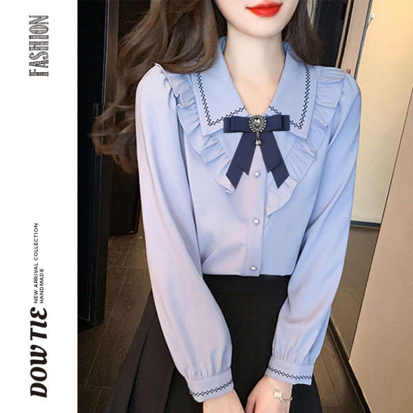 Nơ Cài Cổ Áo Sơ Mi Màu Xanh Dương Trơn Thắt Nơ Nhỏ Xinh Thời Trang Mùa Hè Hàng Mới Dành Cho Bạn Nữ