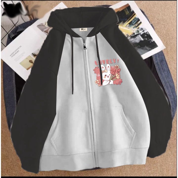 Áo khoác thỏ lovely cho bé gái chất nỉ phom rộng size từ 9 đến 65kg