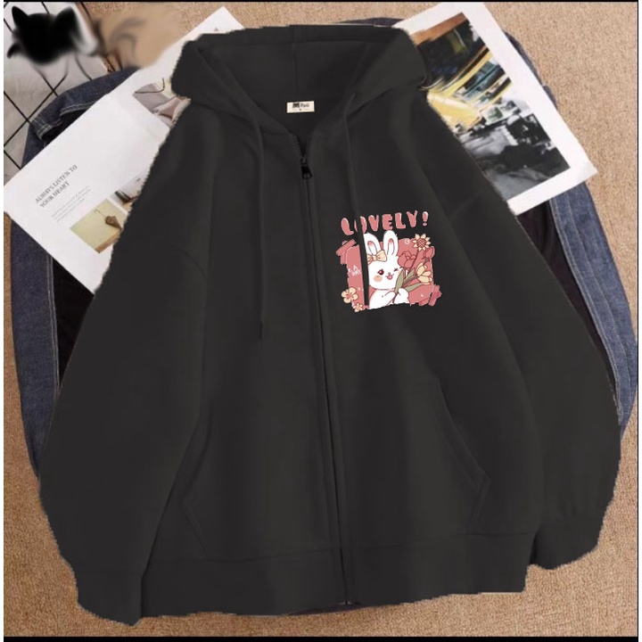 Áo khoác thỏ lovely cho bé gái chất nỉ phom rộng size từ 9 đến 65kg