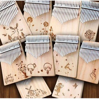 Đàn kalimba gỗ thông 17 phím khắc nốt, nhiều hình cute, đầy đủ phụ kiện SIÊU THỊ KALIMBA LZ001- Hàng chính hãng