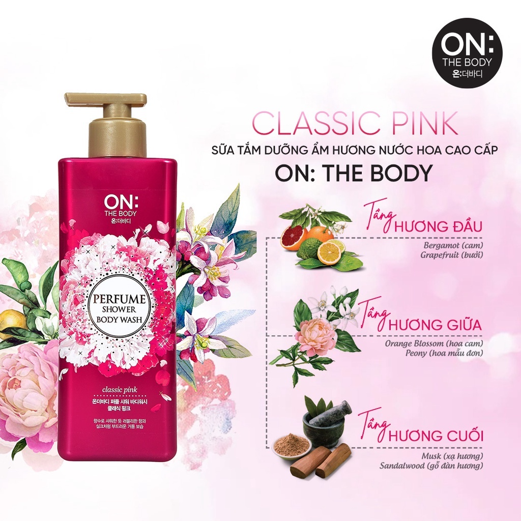 Combo 2 Sữa tắm dưỡng ẩm hương nước hoa On: The Body Perfume Classic Pink 500g