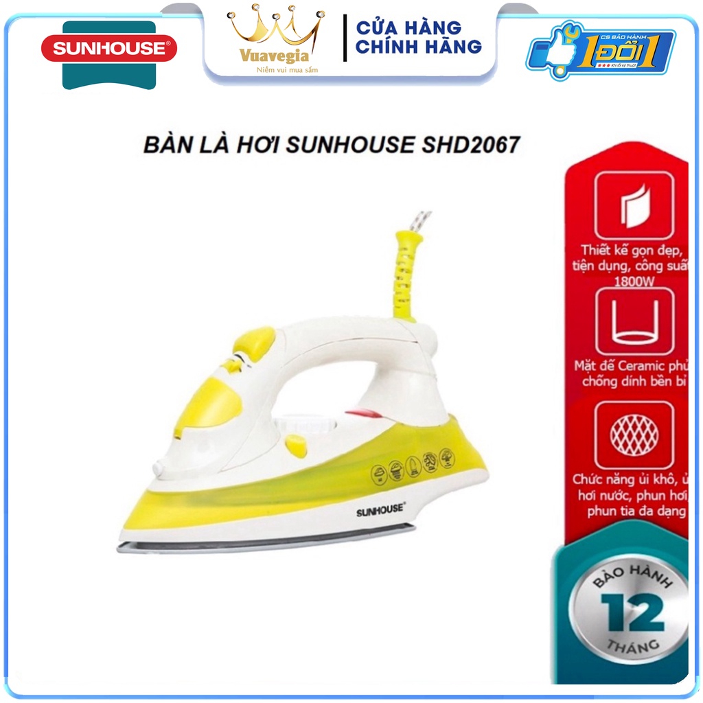Bàn là hơi nước SUNHOUSE SHD2067 - Hàng Chính Hãng Bảo Hành 24 Tháng