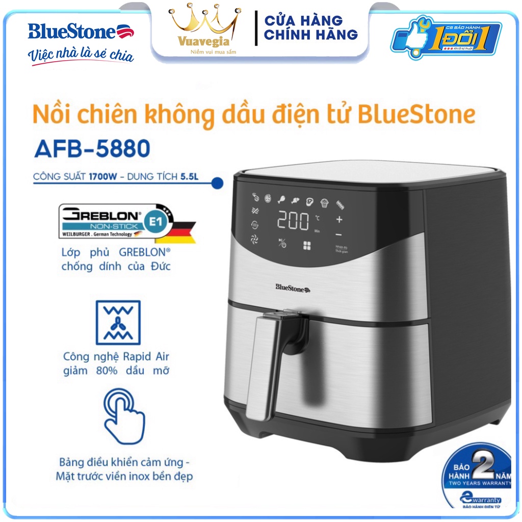 Nồi chiên không dầu điện tử 5.5L BlueStone AFB-5880 - Hàng Chính Hãng Bảo Hành 24 Tháng