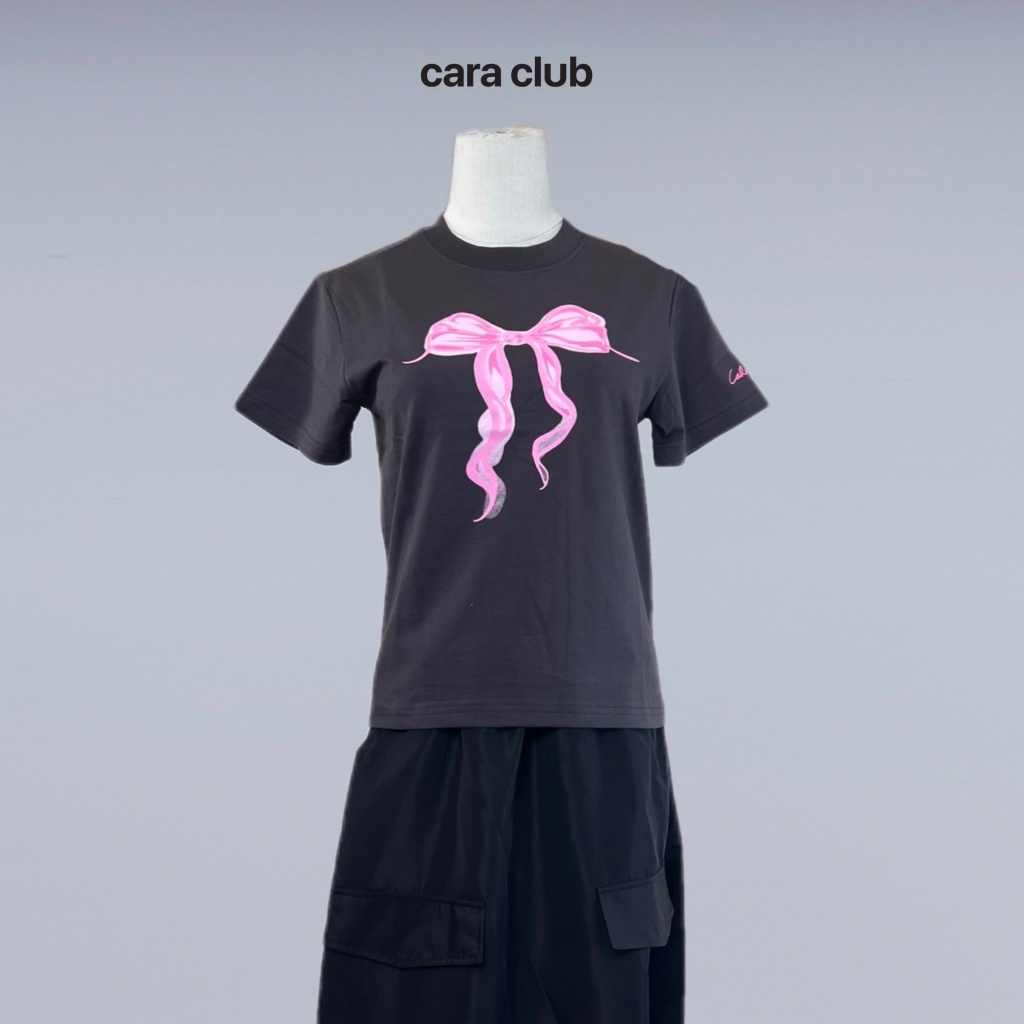 CARA Áo nữ babytee Trap hình nơ cổ tròn tay ngắn đơn giản