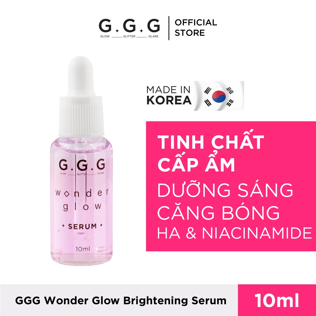 Tinh chất Niacinamide & Hyaluronic Acid Cấp Ẩm Sáng Căng Bóng Da GGG Wonder Glow Brightening Serum 10ml