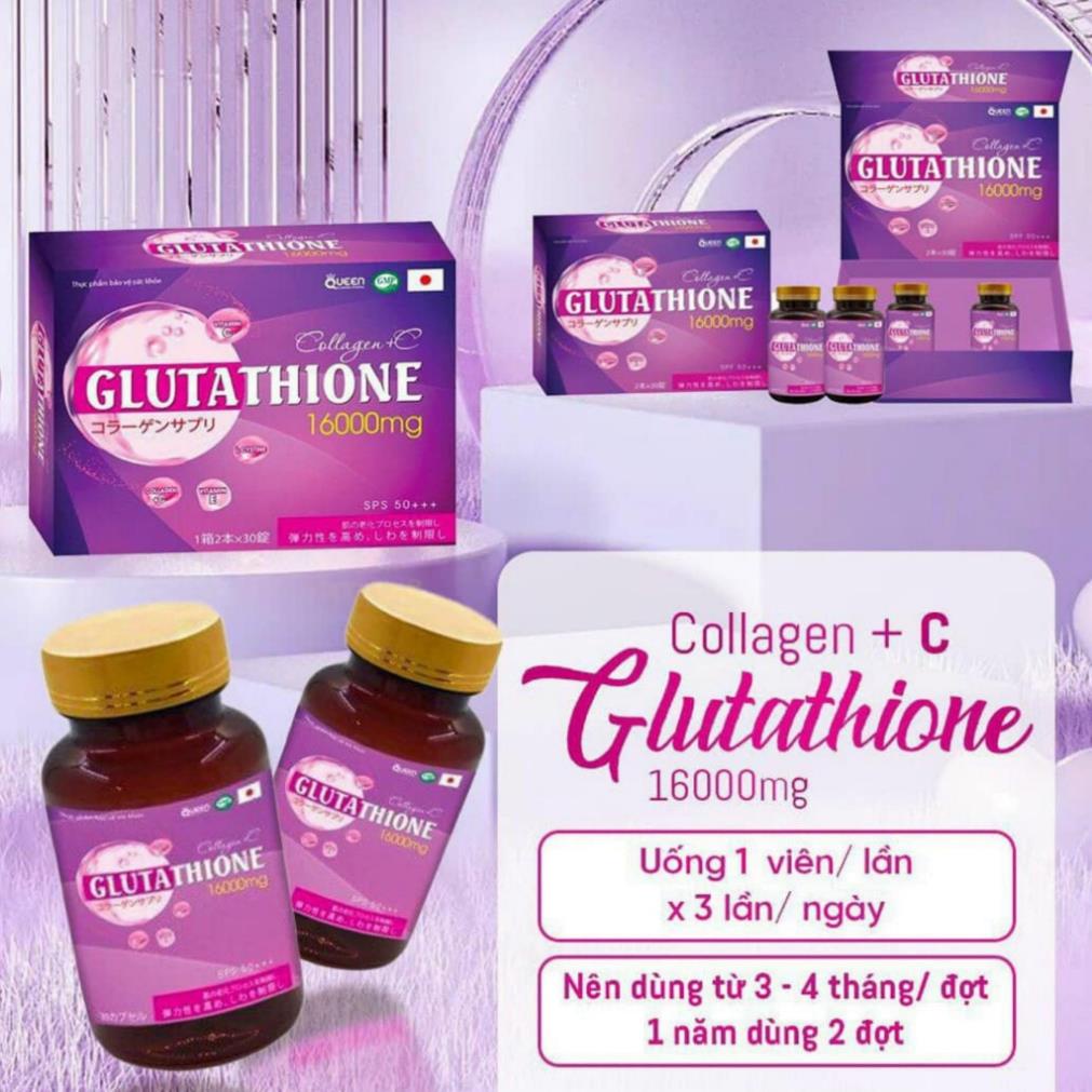 Glutathione 16000mg,glutathione,viên uống trắng da,mờ nám, giảm thâm, nâng tone collagen+C, hộp 60 viên chính hãng 100%