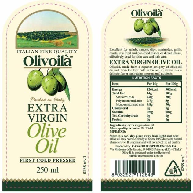 Dầu Oliu Olive nguyên chất Olivoila Extra Virgin 250ml