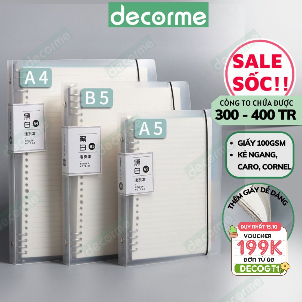 Sổ còng DecorMe bìa sổ còng A4 A5 B5 binder còng sắt 4 9 6 20 26 30 còng làm sổ tay, sổ ghi chép, take notes, bujo