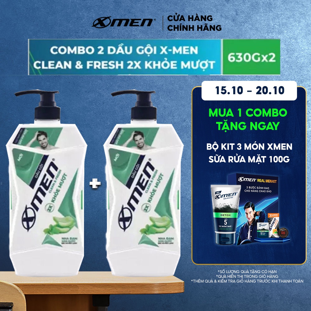 Combo 2 Dầu gội X-Men Clean & Fresh 2X Khỏe Mượt 630g/chai