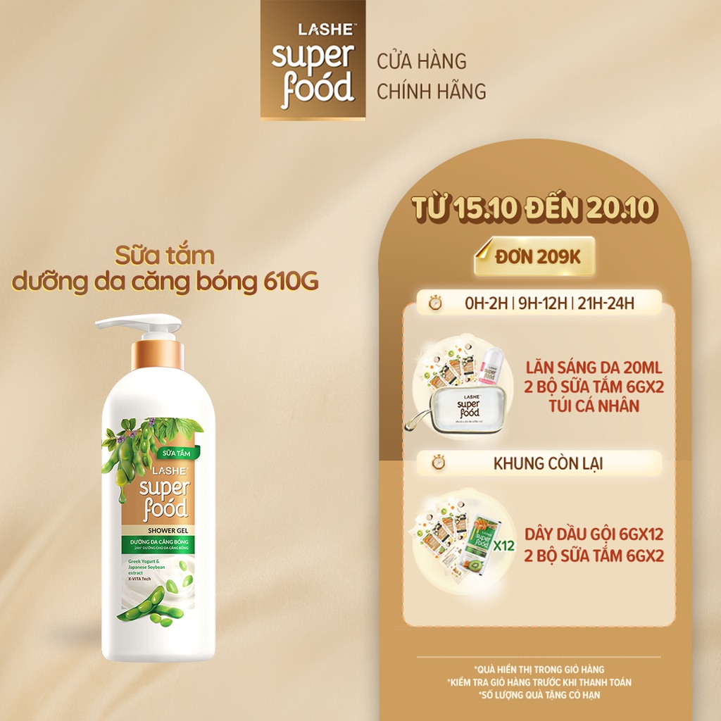 Sữa tắm LASHE SUPERFOOD dưỡng da căng bóng 610G