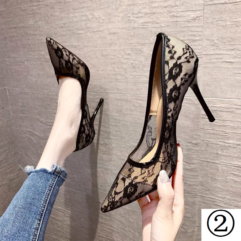 Giày Cao Gót Mũi Nhọn Thiết Kế Mới Mùa Hè 2023 Phong Cách niche Khí Chất Phối Ren Lưới Thoáng Khí Dành Cho Bạn