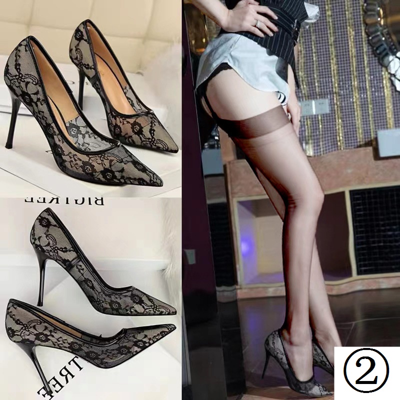 Giày Cao Gót Mũi Nhọn Thiết Kế Mới Mùa Hè 2023 Phong Cách niche Khí Chất Phối Ren Lưới Thoáng Khí Dành Cho Bạn