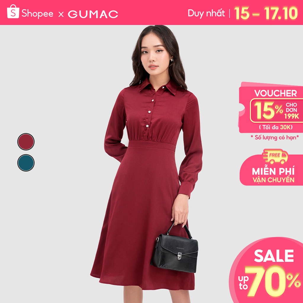 Đầm sơ mi phom A thời trang GUMAC DC11098