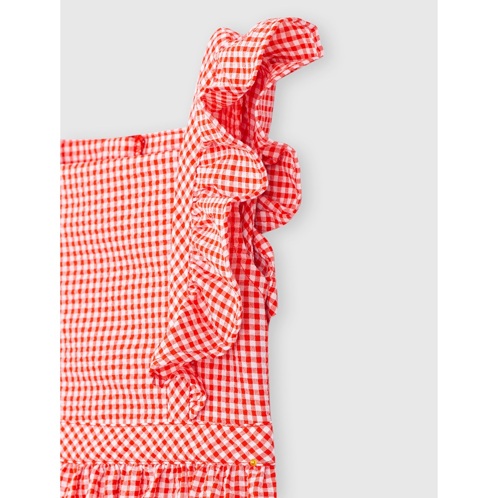 Váy liền bé gái CANIFA hoạ tiết kẻ chất liệu polyester pha, cổ vuông, tay cánh tiên 1DS22S040