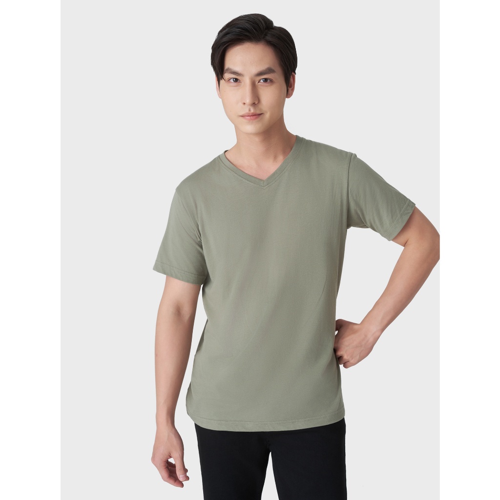 Áo phông cổ tim nam CANIFA chất liệu cotton pha, tay cộc, phom regular 8TS23A002