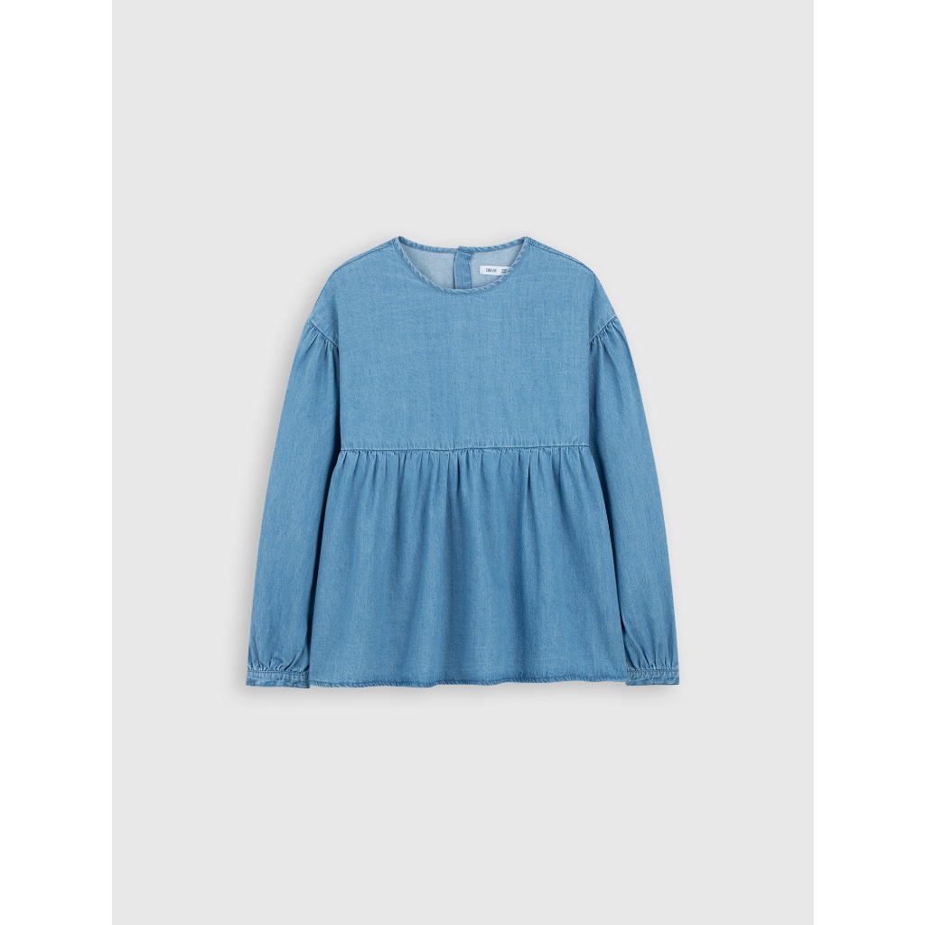 Áo bé gái CANIFA chất liệu 100% cotton, cổ henley, dáng babydoll 1TO22W006