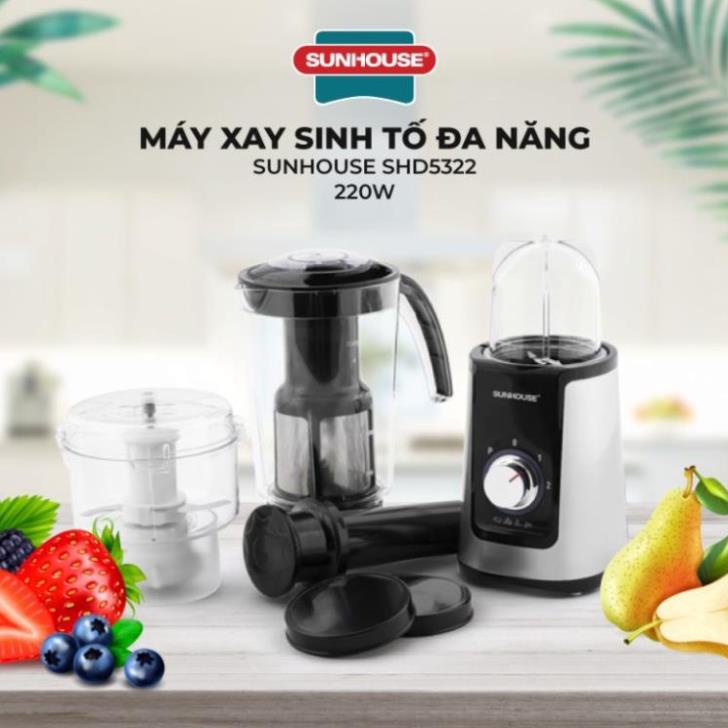 Máy xay sinh tố đa năng Sunhouse SHD5322 màu đen. Máy say sinh tố Sunhouse 3 cối. Sản phẩm chính hãng
