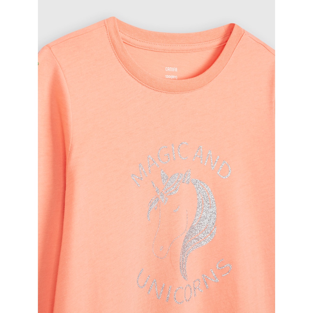 Váy bé gái CANIFA cotton dài tay dáng suông basic cổ tròn 1DS22W001