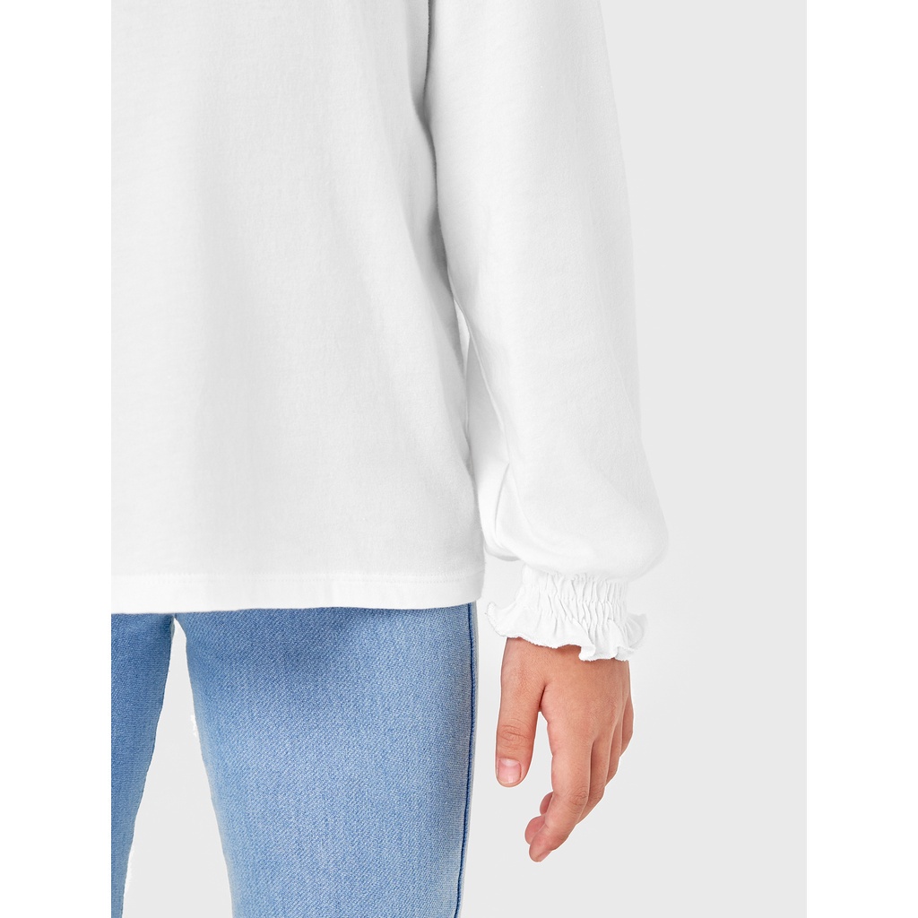 Áo phông bé gái CANIFA dài tay cotton cổ bẻ màu tím trắng 1TL22W012