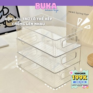 Hộp Khay Arcylic Trong Suốt Để Bàn Đựng Đồ Đa Năng Có Tay Cầm Tiện Lợi 25.7x15x7.5cm