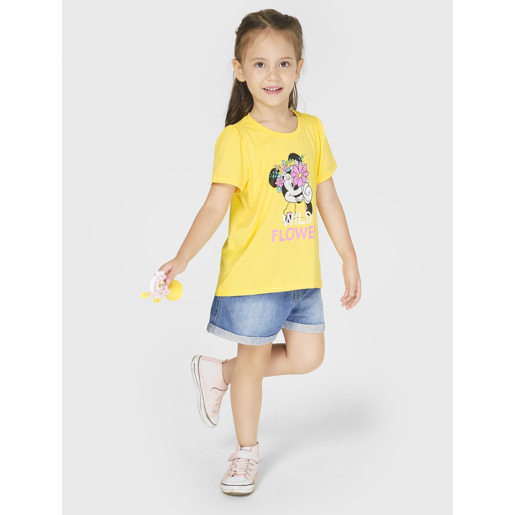 Áo phông bé gái CANIFA cotton USA in hình chuột Mickey dễ thương cộc tay cổ tròn - 1TS21S013