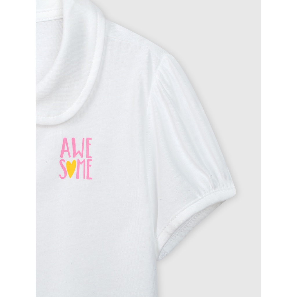 Áo polo bé gái  CANIFA cotton cổ tròn bẻ tay cộc nhún hình in nhỏ dễ thương - 1TP21S002