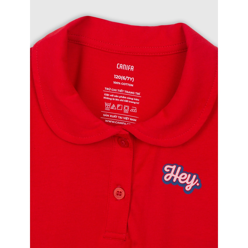 Áo polo bé gái  CANIFA cotton cổ tròn bẻ tay cộc nhún hình in nhỏ dễ thương - 1TP21S002
