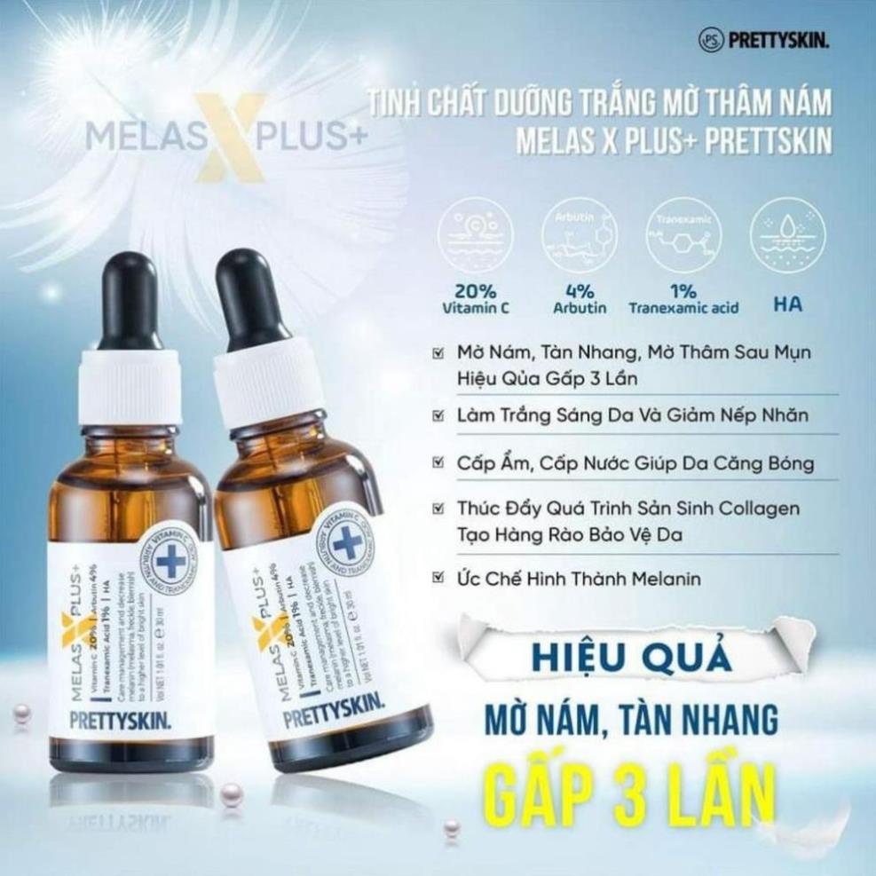 Serum PrettySkin Melas X Plus + , Giúp trắng da, giảm mờ thâm nám dung tích 30ml