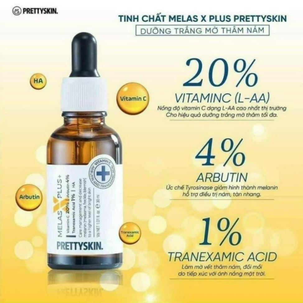 Serum PrettySkin Melas X Plus + , Giúp trắng da, giảm mờ thâm nám dung tích 30ml