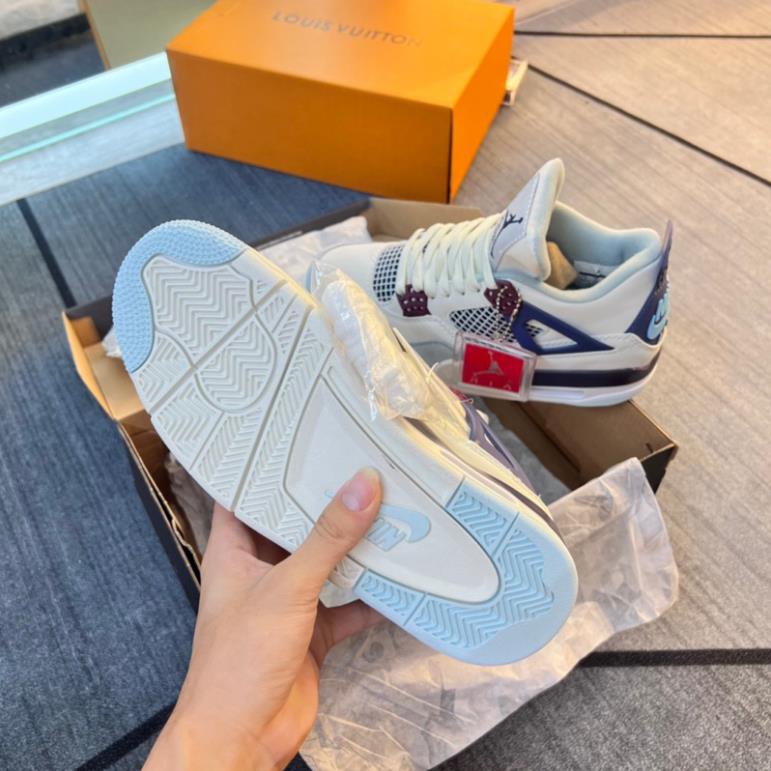 Giày JD4 Military Blue White V2 Da Thật Bản Cao Cấp Dành Cho Nam Nữ