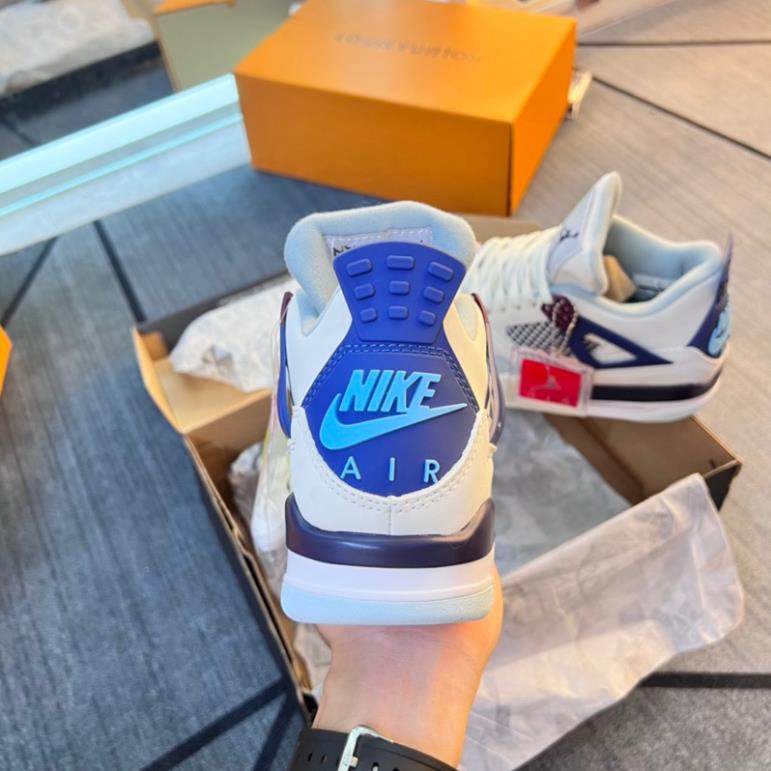 Giày JD4 Military Blue White V2 Da Thật Bản Cao Cấp Dành Cho Nam Nữ