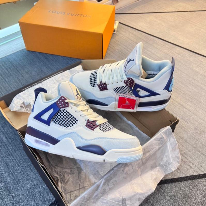 Giày JD4 Military Blue White V2 Da Thật Bản Cao Cấp Dành Cho Nam Nữ