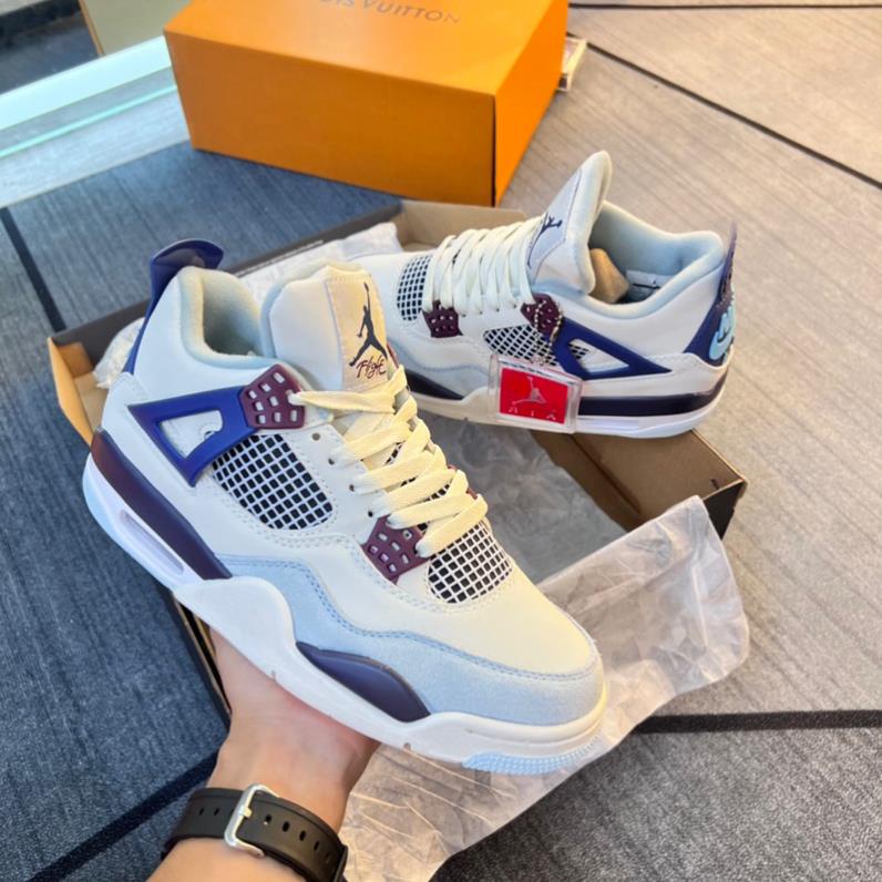 Giày JD4 Military Blue White V2 Da Thật Bản Cao Cấp Dành Cho Nam Nữ